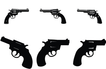 "Gun Silhouette Vector Set – Revolver and Pistol in Minimal Style"