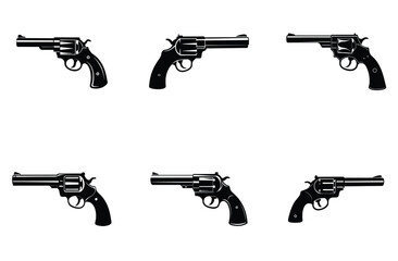 "Gun Silhouette Vector Set – Revolver and Pistol in Minimal Style"