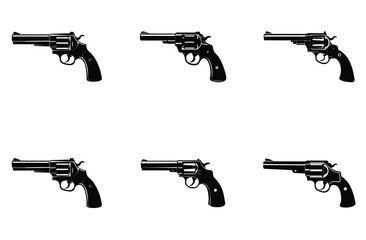 "Gun Silhouette Vector Set – Revolver and Pistol in Minimal Style"
