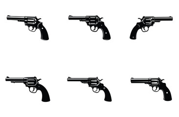 "Gun Silhouette Vector Set – Revolver and Pistol in Minimal Style"