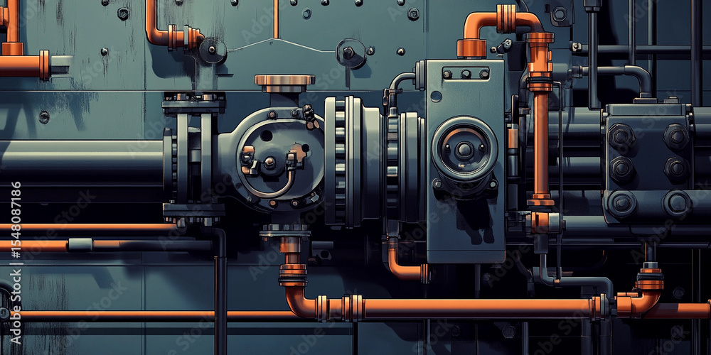 Aufkleber vivid hydraulic pump with intricate piping system for automation generative ai