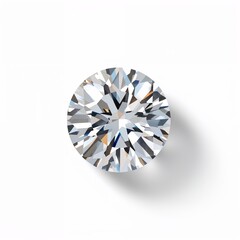Brilliant cut diamond gemstone with shadow on a white background
