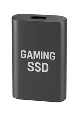 Gaming ssd external solid state drive with usb type-c connector on transparent background