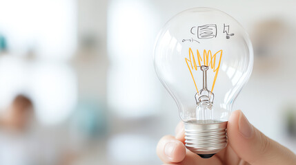 A hand holds a glowing light bulb, symbolizing innovation and bright ideas in modern technology.