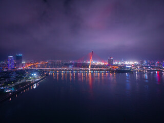 Stunning nighttime view of Da nang with illuminated dragon bridge