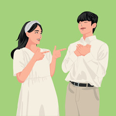 Illustration of a cheerful couple interacting playfully, symbolizing joy, connection, and positive emotions, presented in a minimalist artistic style against a vibrant green backdrop.