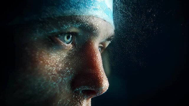 Glowing skin and dilating capillaries revealing physiological response of swimmer experiencing freezing water, highlighting adaptive mechanisms during cold immersion