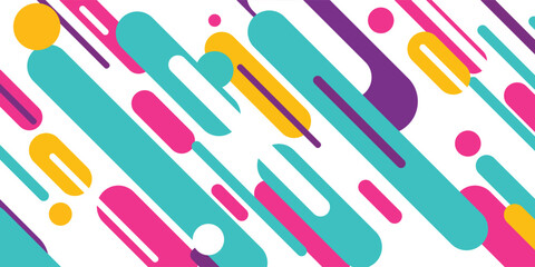 Vector banner with abstract lines and circles. Diagonal dynamic motion background in simple modern flat style. Geometric minimal concept illustration.