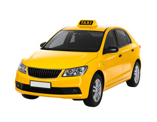 Yellow taxi car isolated on white background, city cab for urban transport.
