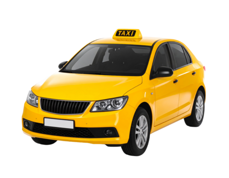 Yellow taxi car isolated on white background, city cab for urban transport.