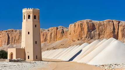 of flowing sand particles frozen in motion between two cliffs