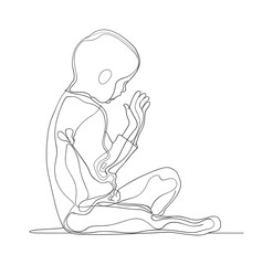 Minimalist Line Art of a Child Sitting and Praying