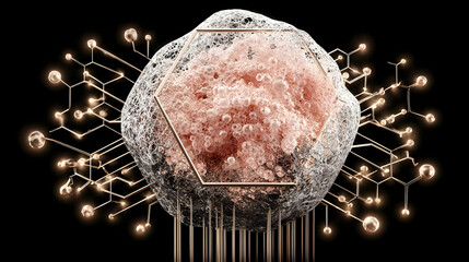 of plasma floating in a hexagonal metal frame in deep black background