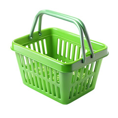 Green plastic shopping basket isolated on transparent background