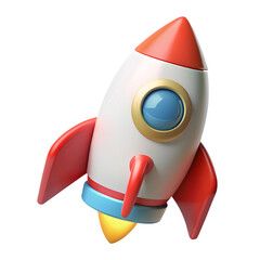 Cartoon rocket ship icon 3d render isolated on transparent background