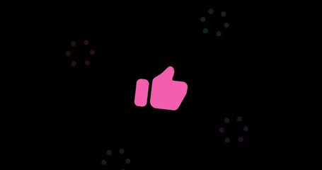 YouTube Thumbs up button animation. Social Media like icon motion design. Fun colorful confetti burst. Subscribe button.  User reaction, Emoji feedback animations. Transparent MOV video overlay - Powered by Adobe