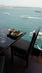 Dining Room Buffet aboard the abstract luxury cruise ship.