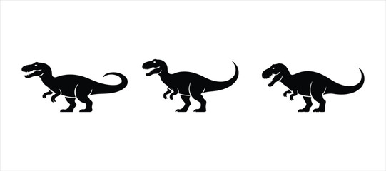 Tyrannosaurus rex silhouette vector hand drawn illustration on white background. t-rex silhouette icon set.