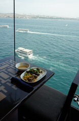 Dining Room Buffet aboard the abstract luxury cruise ship.