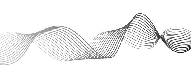 Abstract minimalist wave background with smooth, monochrome black curved lines forming a flowing sinusoidal pattern. Motion, rhythm, and harmony. 