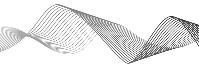 Abstract minimalist wave background with smooth, monochrome black curved lines forming a flowing sinusoidal pattern. Motion, rhythm, and harmony. 