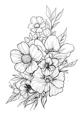 Fototapeta premium Vertical Wildflower Bouquet Line Art – Hand Drawn Floral Illustration 