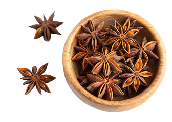 star-anise-spice-in-wooden-bowl- isolated on white background png, ai generated