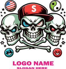 Snarky skulls logo Vector white background .