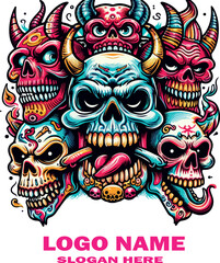 Fototapeta premium Snarky skulls logo Vector white background .