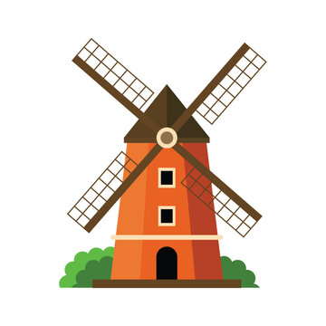 Dutch Windmill Vector Illustration Traditional Netherlands Landmark