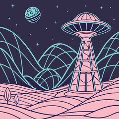 Futuristic Spacecraft Landing on an Alien Planet Landscape Design