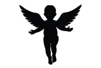 Obraz premium Baby Angel Silhouette Vector Illustration in Simple Flat Design Isolated on White Background