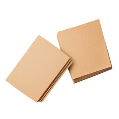 Two brown notebooks isolated on a transparent background. Closed kraft paper covers, simple stationery items viewed from above. Blank school or office notebooks for writing or planning.