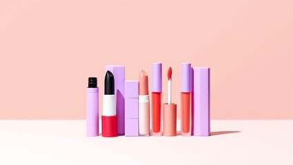 Obraz premium Stylish Lip Makeup Collection Lipstick, Lip Gloss, and Lip Liner Shades