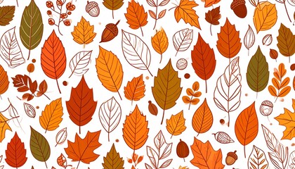 Seamless Autumn Leaf Pattern with Acorns and Berries in Warm Fall Colors
