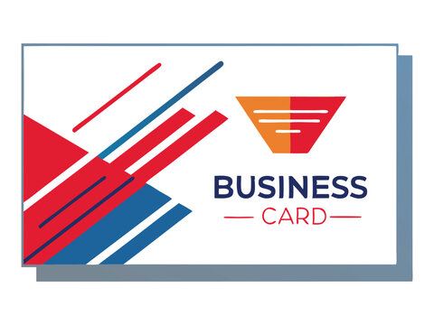 Modern business card design with abstract geometric shapes in red blue and orange and the words business card isolated on white background
 - Powered by Adobe