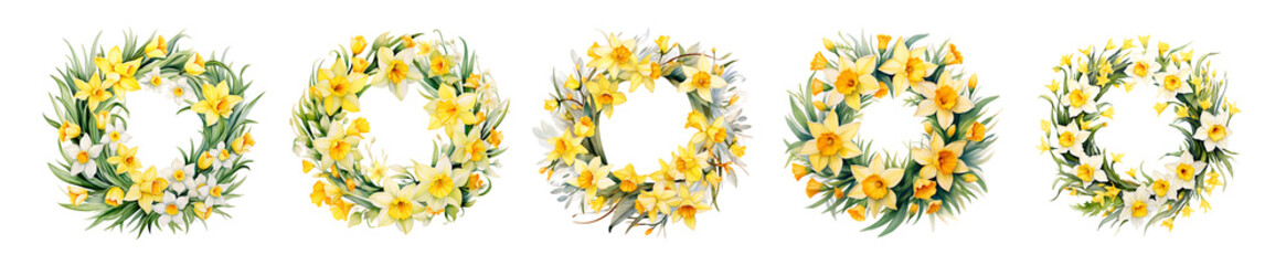 Fototapeta premium Five Daffodil Wreaths: A Springtime Celebration