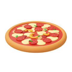 3D Render of Pepperoni Pizza with Melted Cheese and Green Peppers