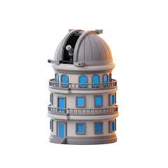 Low Poly 3D Render of a Cylindrical Observatory with Blue Windows and