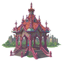 Ornate Pink Gazebo Pixel Art Illustration
