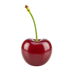 Single Ripe Red Cherry on Transparent Background