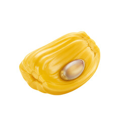 Closeup of Ripe Yellow Jackfruit Segment with Seed on Transparent