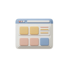Pastel Website Interface 3D Render with Transparent Background