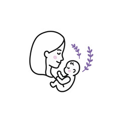 Mother and baby line art with lavender.