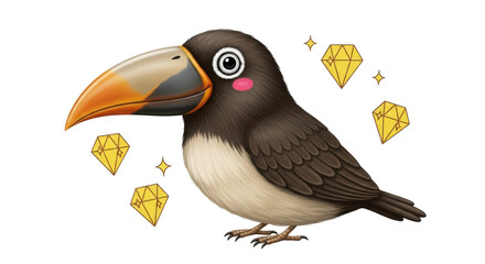 Isolated Cartoon Bird with Diamonds
