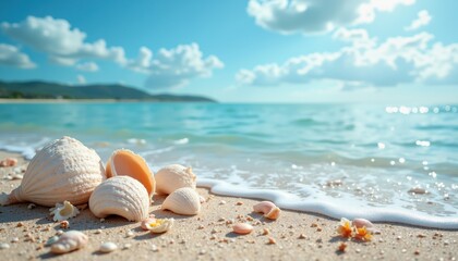 Seashells on the serene beach coastal landscape nature photography bright daylight tranquil environment