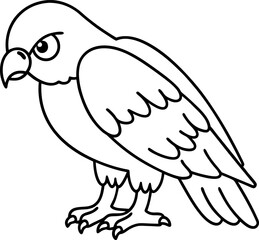 Obraz premium Hawk illustration simple black and white line drawing of predatory bird with sharp beak and claws, isolated on white