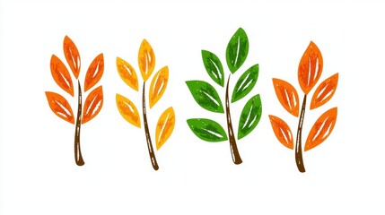 Colorful Hand-Drawn Leaves in Various Autumn Shades and Styles