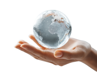 A hand holding a clear globe