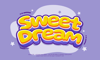Editable text effects sweet dream with 3d cartoon style